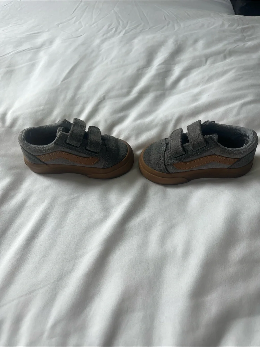 Vans Kids Gray Suede Sneakers with Brown Side Stripe